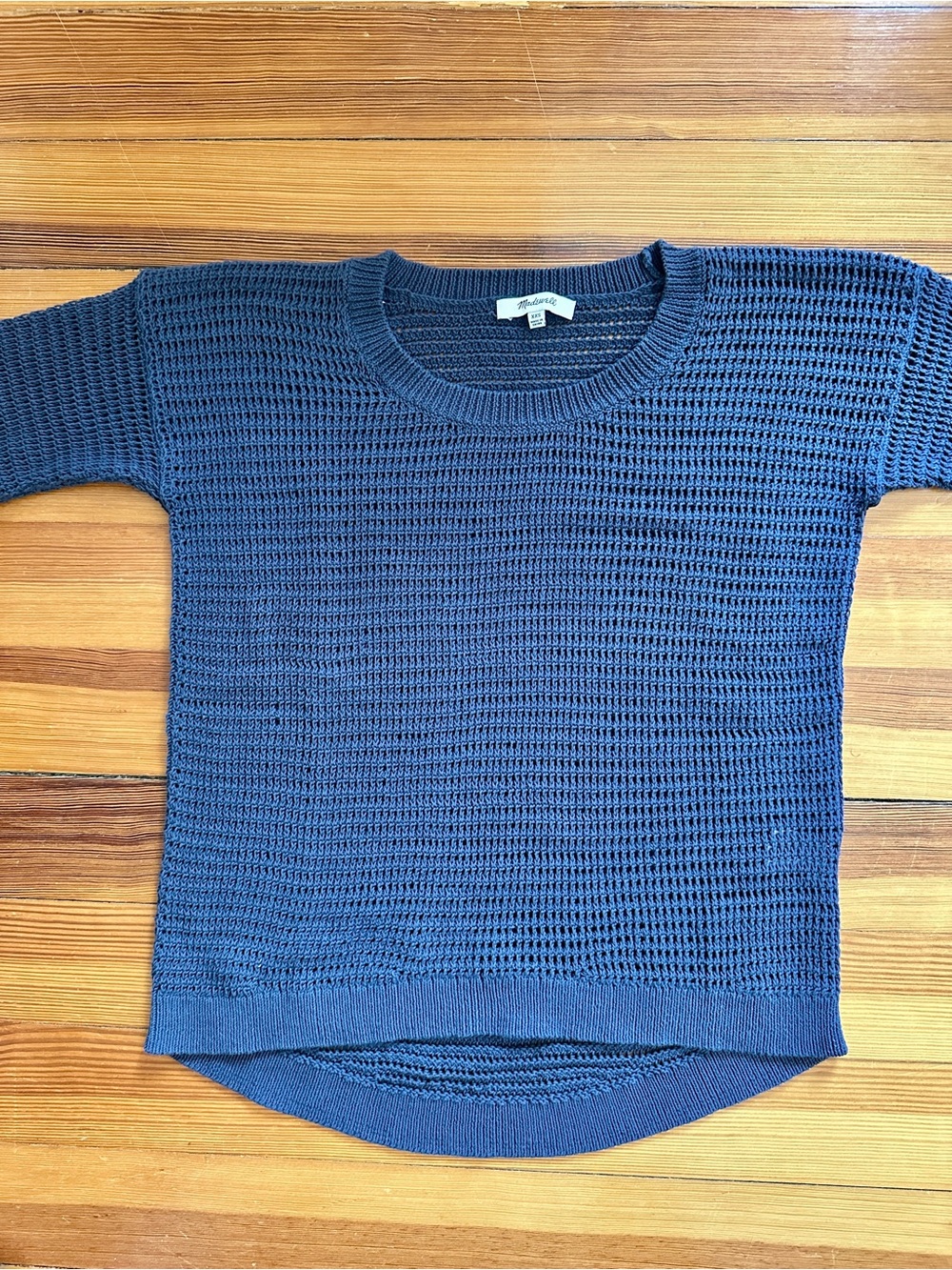 Madewell Navy Open-Knit Short Sleeve Top